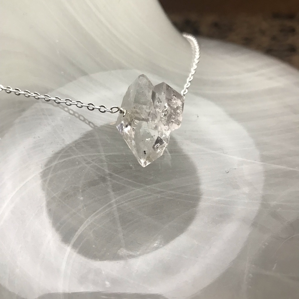 Raw Herkimer Diamond Solitaire Silver Necklace